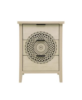 Streamdale Hollow-Carved 3 Drawer Dresser with Metal Handles