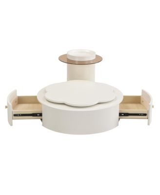 Modern Round Coffee Table Set, Rotatable Top & Drawers