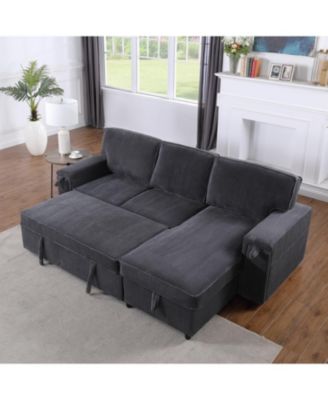 Upholstery Sleeper GREY Sectional Sofa with Storage Space