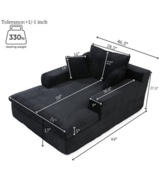 Chaise Lounge Sofa Bed, Oversized Plush Faux Fur Couch - Black