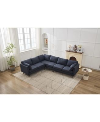 106" Sectional Sofa Couch Set, L-Shaped, 6-Seat, Linen with Metal Legs