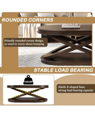 Wood Oval Coffee Table with X-Base & Open Storage - Espresso