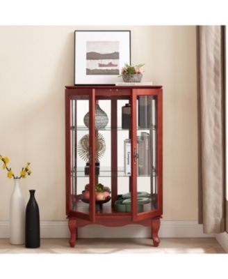 Elegant 2-Door Curio Cabinet - Lighted Display, Cherry Finish