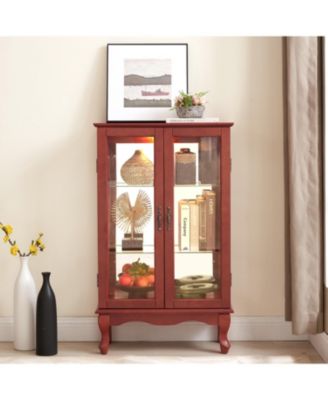 Elegant 2-Door Curio Cabinet - Lighted Display, Cherry Finish