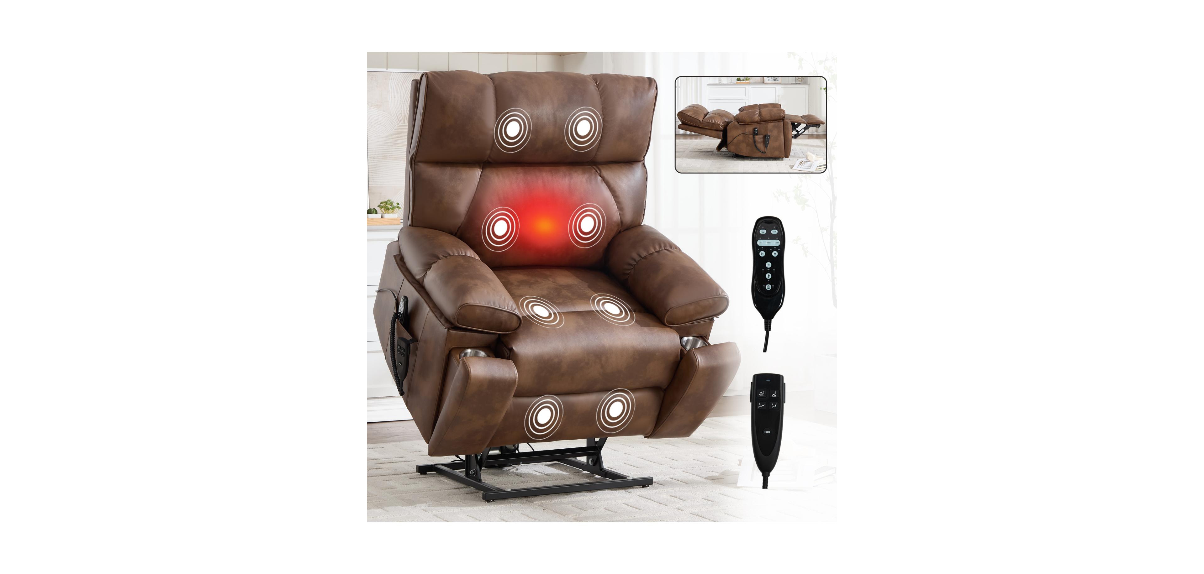 Streamdale Furniture Brown Leatheraire Power Lift Recliner with Heat & Massage