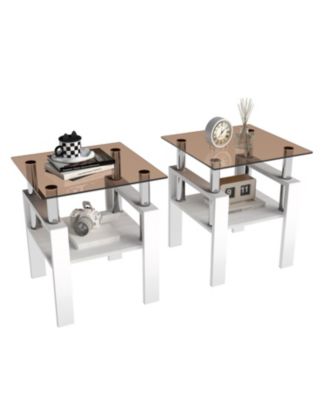  Modern Glass Tea/Coffee Table Set - Brown/White