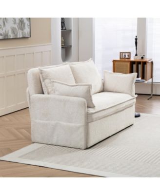 Corduroy Convertible Sofa Bed with USB Ports & Side Storage