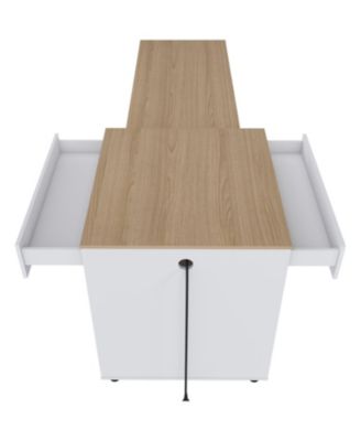 80" Expandable Kitchen Island, Solid Wood Top, Power Outlet, Mobile Cart