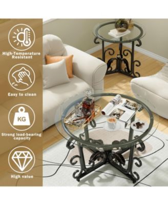 Streamdale 3-Piece Glass Coffee Table Set- Modern Metal Frame, Easy Clean
