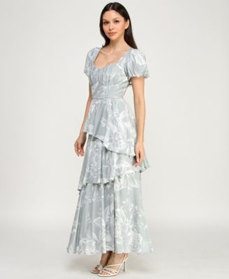 Juniors' Puff Sleeve Tiered Maxi Dress