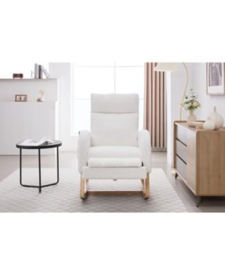 Teddy Fabric Leisure Rocking Chair with Adjustable Footstool White