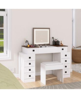  Dimmable LED Vanity Desk with Flip Mirror & Storage