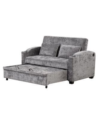 61.6" Pull Out Sofa Bed Loveseat with USB & Cup Holders