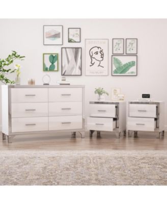  3-Pieces Sets,Dresser and Two Nightstands with Metal Handles and Mirror Decoration, Elegant and