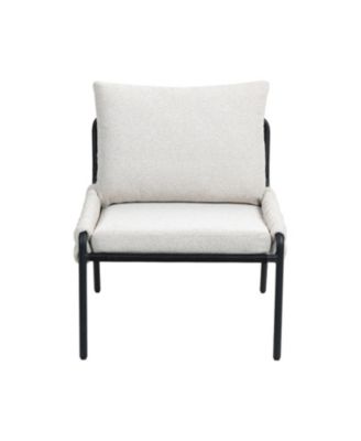 Modern Accent Chair with Braided Upholstery and Metal Frame, Comfortable Armchair for Living Room (Beige