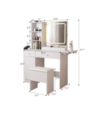  Vanity Desk with Lighted Mirror and Storage, Adjustable Lighting, 3 Drawers, Cabinet