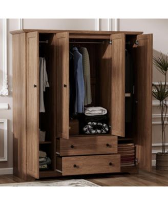 4 Door Wardrobe Armoire Closet with 2 Drawers
