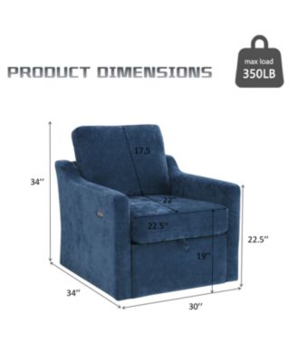 Swivel Chenille Accent Chair w/ USB & Pocket - Navy