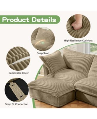 Corduroy Camel 3-Seat Sofa with Ottomans