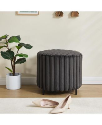 Upholstered Round Pouf Ottoman with Metal Legs - Charcoal