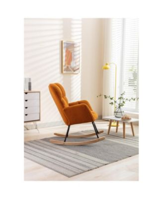 050-Teddy Fabric Rocking Gilder Nursery Chair For Living Room Indoor Caramel