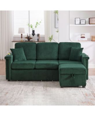 L-Shaped Sectional Sofa w/ Storage Ottoman, USB, Cup Holder