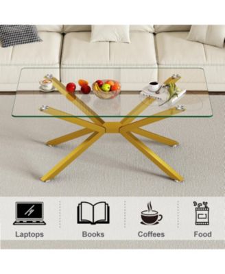  Clear Glass Coffee Table with Gold Legs