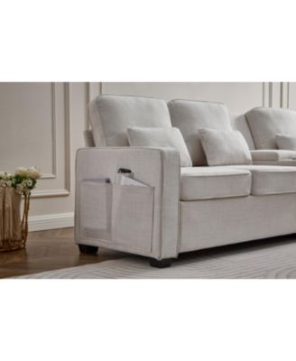 114" Sofa w/ Console, Cupholders, USB Ports, Pillows
