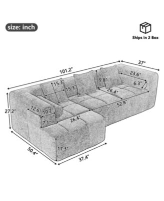  101" Sectional Sofa Modular Couch Deep Seating & Pockets
