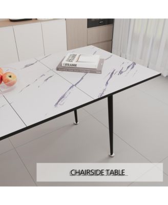 Streamdale Extendable White Dining Table & Brown Suede Chair Set (4-Piece