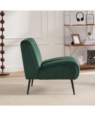 Modern Green Velvet Accent Chair with Black Legs