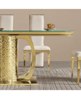  Gold Stainless Steel Dining Table, Black Glass Top