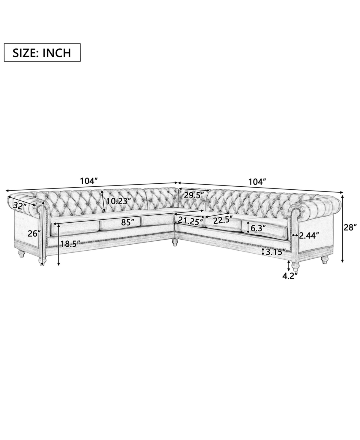 Streamdale Furniture Comfy Large Sectional Sofa with Wooden Legs, Retro Style for Living Room