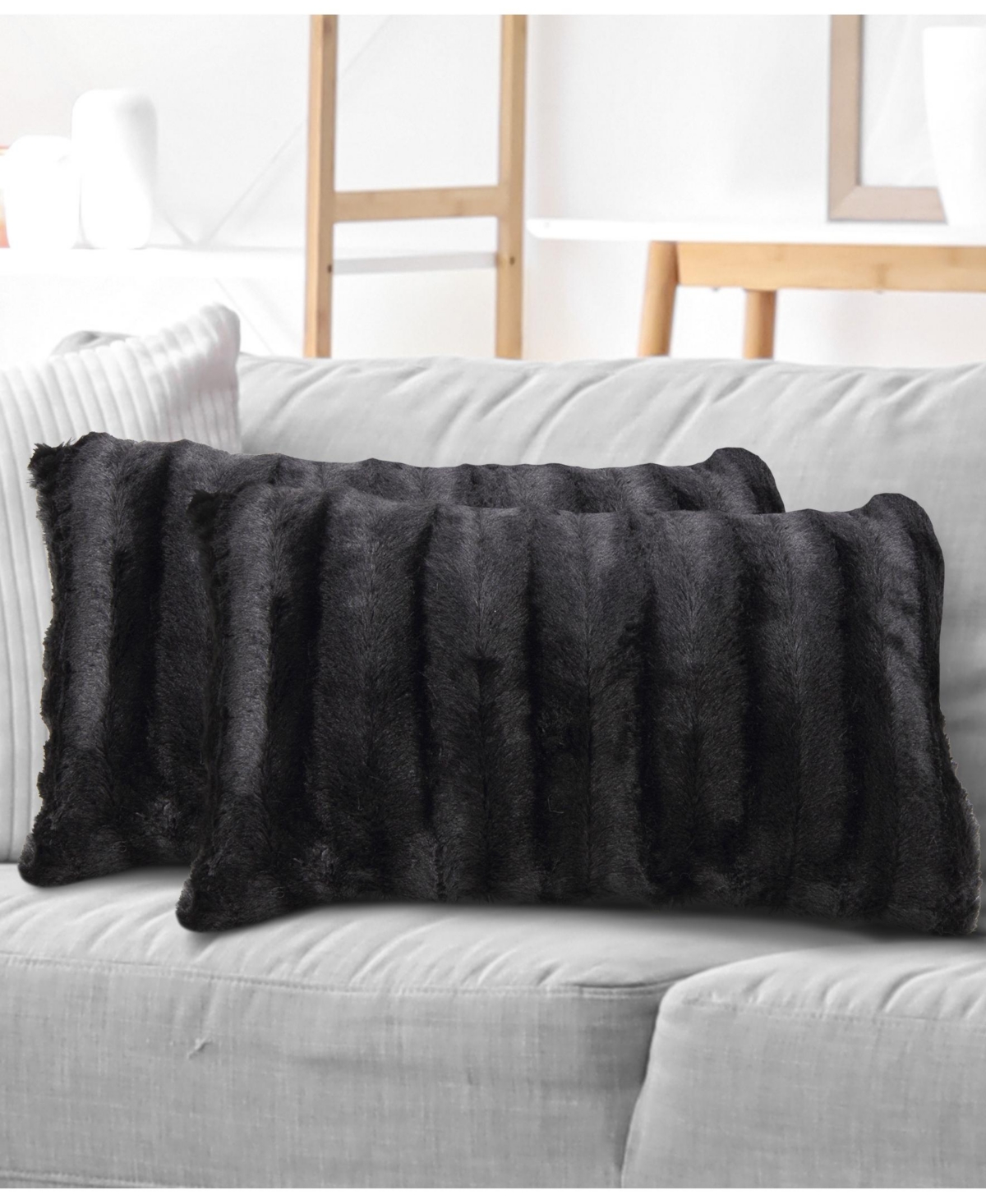 Cheer Collection Faux-Fur 2-Pack Decorative Pillows, 12" x 20"