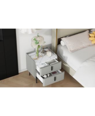 Streamdale Gray Nightstand with Marble Top & 2 Drawers
