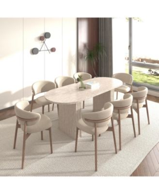  Extendable Oval Dining Table (4-8 People) - Travertine Inspired