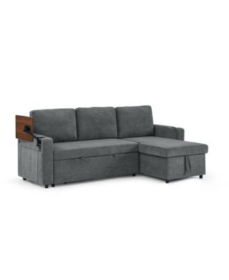 Streamdale Chenille Pull-Out Sofa Bed w/ Table, LED, USB & Cup Holders