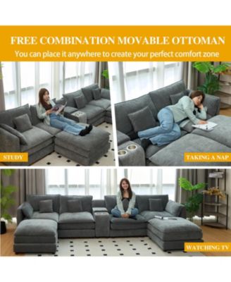 Streamdale U Shaped Cloud Couch, 144" Modular Chenille Sofa with Ottoman & Storage