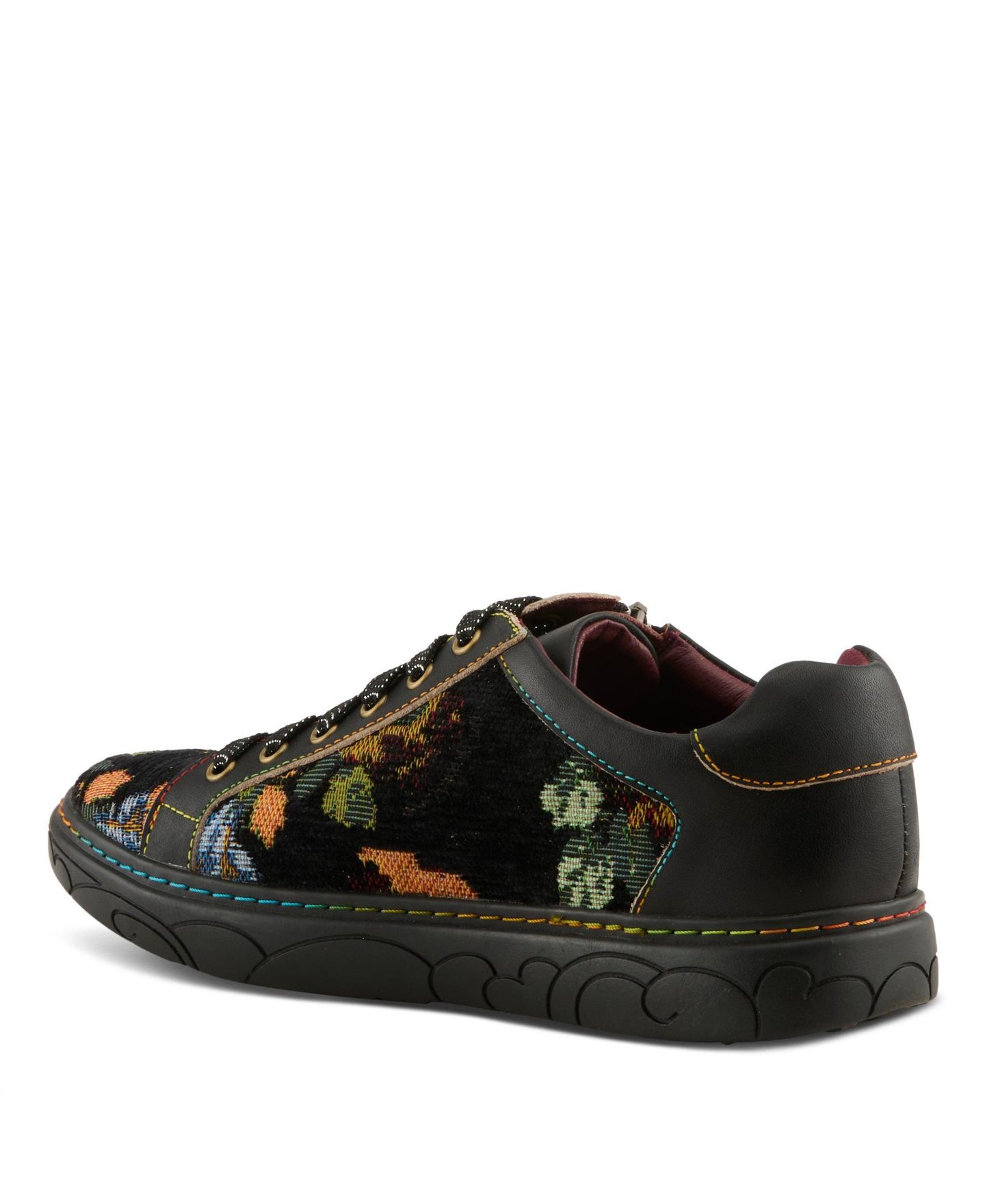 Женские кроссовки L'Artiste Danli-Fab Fashion Sneakers Leather & Tapestry Print Lace-Up With Side Zipper, цвет: Чёрный разноцветный — фото 6