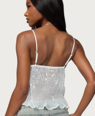 Women's Sequin Sheer Mesh Babydoll Top