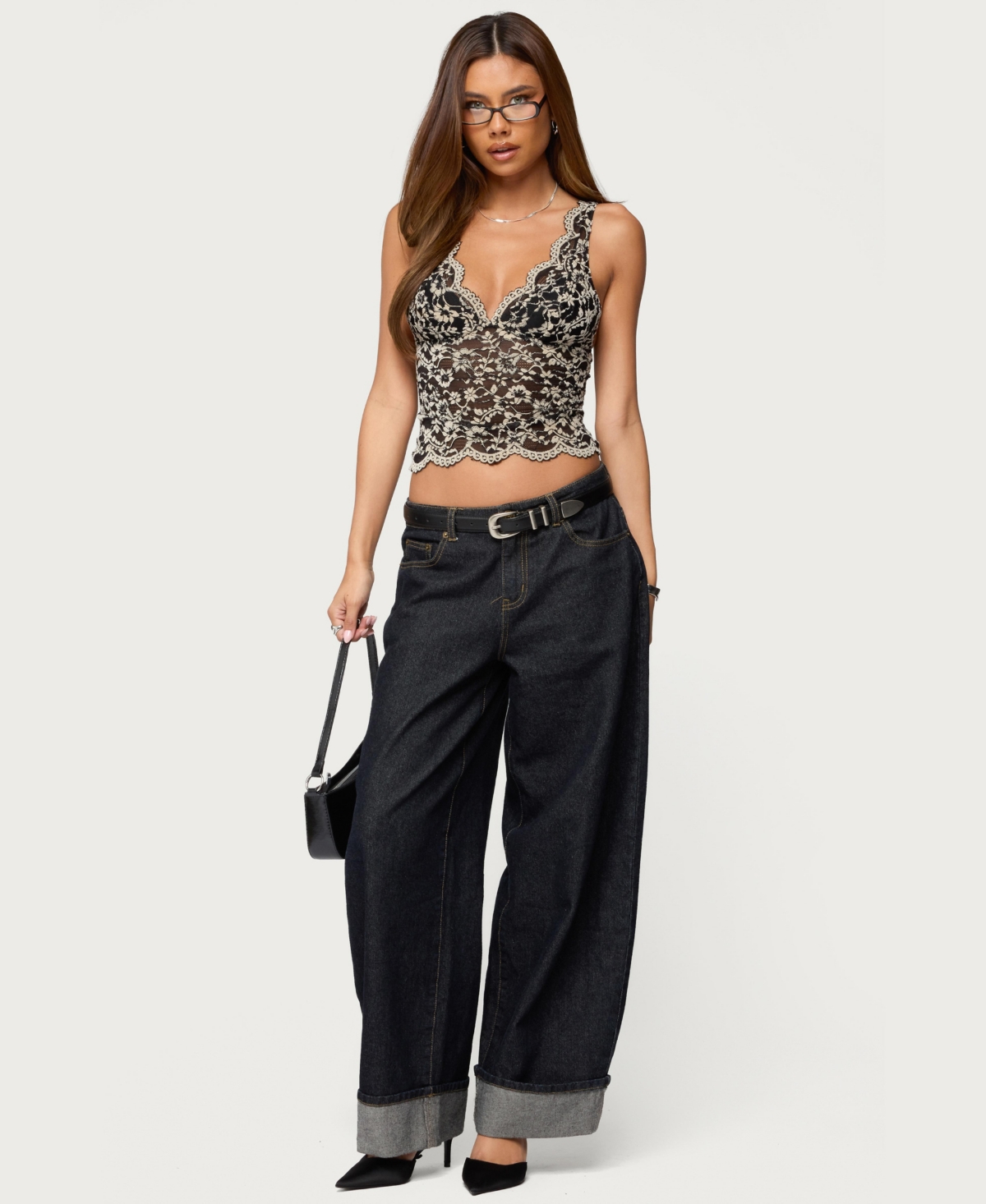 Edikted Women's Araura Lace Velvet Floral Top