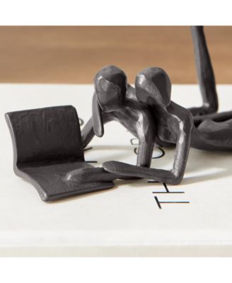 Brown Cast Iron Abstract Couple Reading Book Together Sculpture