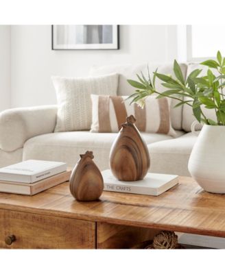 Hona Set of 2 Walnut Finish Hen Chicken Sculpture Figures