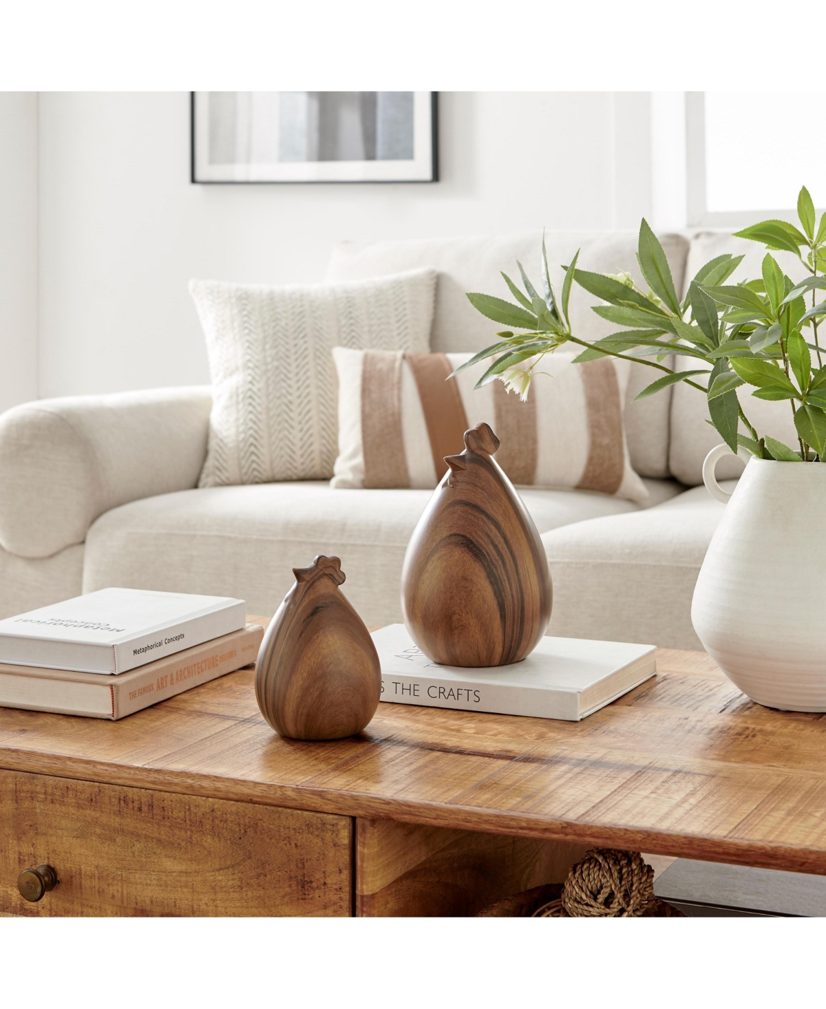 Danya B Hona Set of 2 Walnut Finish Hen Chicken Sculpture Figures