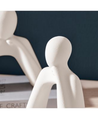Hans Tanka White Two Piece Thinking Couple Matte Ceramic Sculpture Set