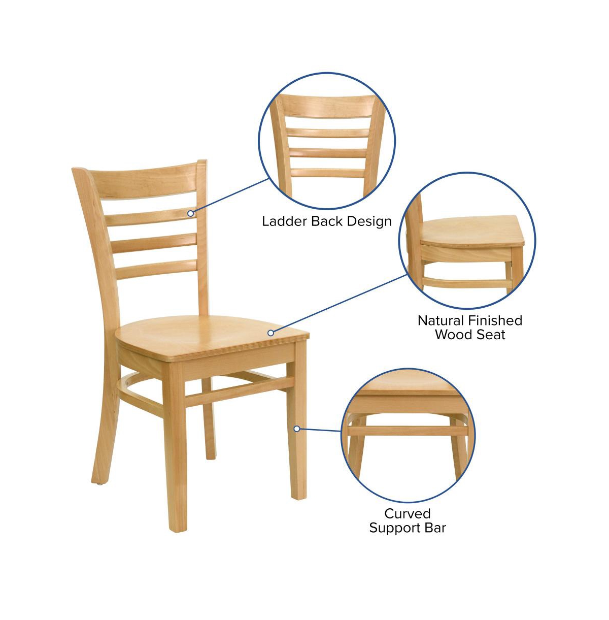 Emma+Oliver Ladder Back Wooden Restaurant Dining Chair