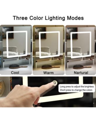 Farmhouse Vanity Desk with Mirror, Lights, and Charging