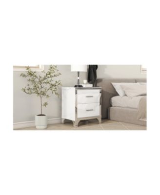 Streamdale Elegant High Gloss Nightstand with Metal Handle,Mirrored Bedside Table with 2 Drawers