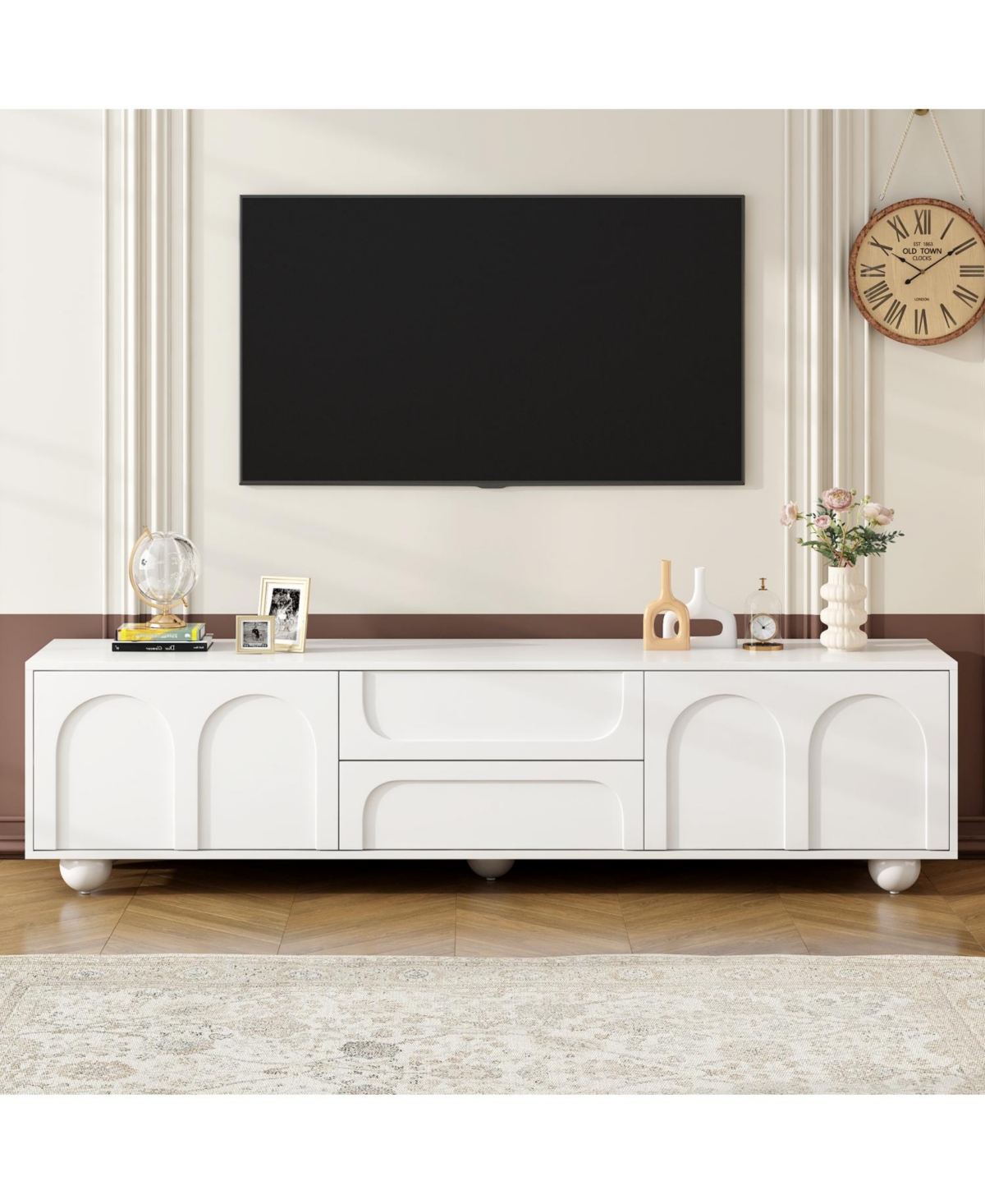Streamdale Furniture Arched Door Tv Stand with Drawers for TVs up to 75", 5 Iron Legs