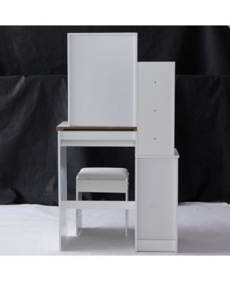 Compact Vanity Set Sliding Mirror, Storage Drawer, Cushioned Stool, EPA/GCC/UL Certified